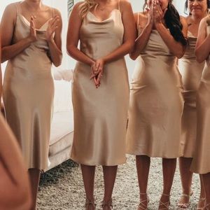 Gold Satin Cowl Neck Dress